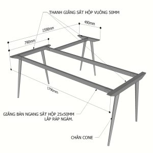 Kích thuớc chân sắt cho bàn chữ L