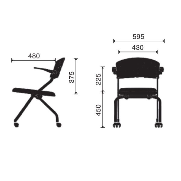 GXVP68016  - Ghế xếp văn phòng lưng nệm có tay vịn