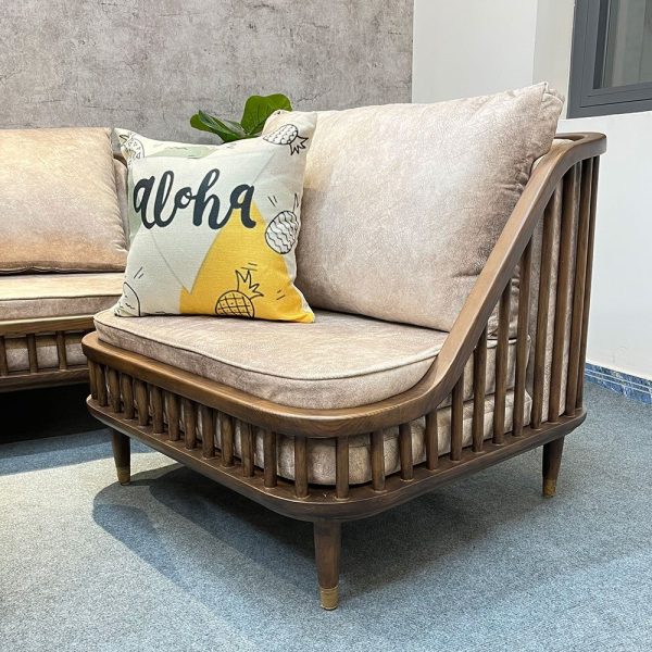 Ghế sofa đơn KBH nan gỗ nệm da GSD68062