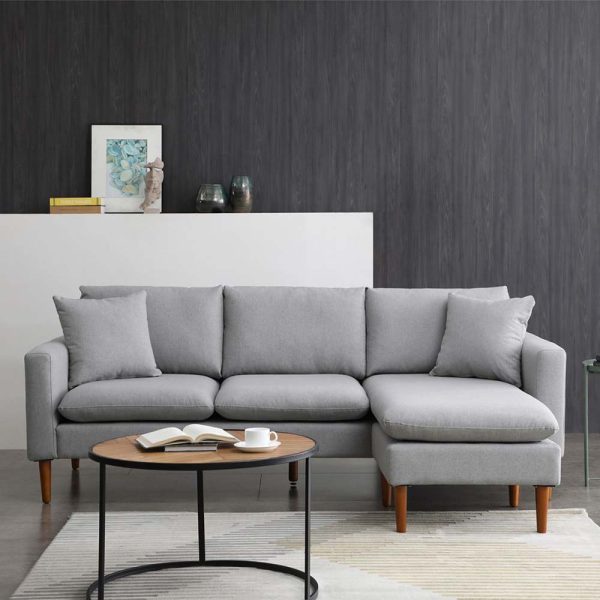 Sofa góc L 220x86cm nệm bọc vải chân gỗ SFL68023