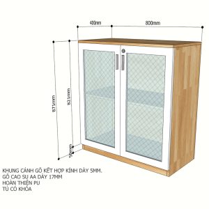 Kệ hồ sơ 2 tầng cửa kéo gỗ cao su 80x40x87cm THS68023