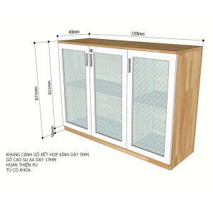 Kệ hồ sơ 2 tầng cửa kéo gỗ cao su 80x40x87cm THS68023