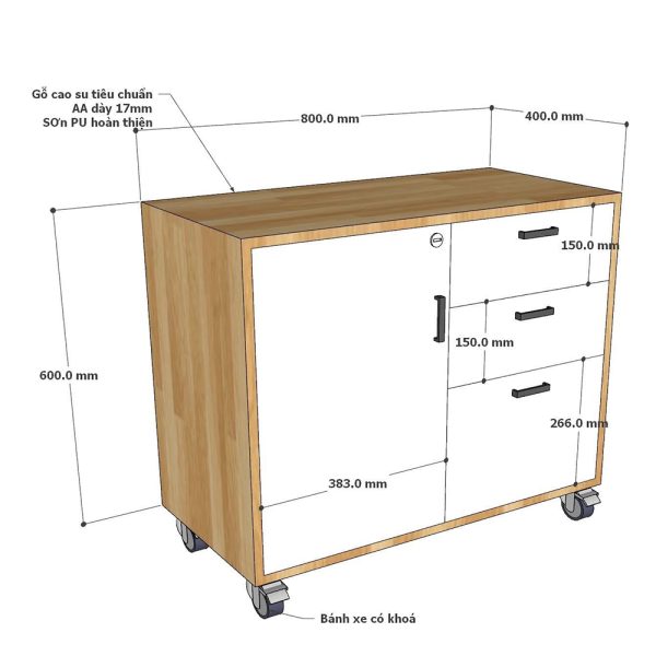 Tủ hồ sơ di động gỗ tự nhiên TCN68029