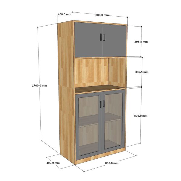Tủ hồ sơ cao gỗ cao su 4 tầng cửa kính THS68055