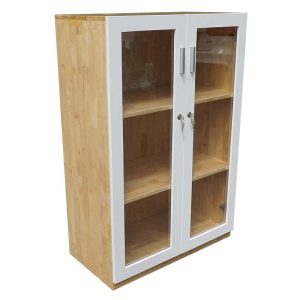 Tủ hồ sơ 3 tầng cửa kính có khóa 80x40x120cm gỗ cao su THS68015