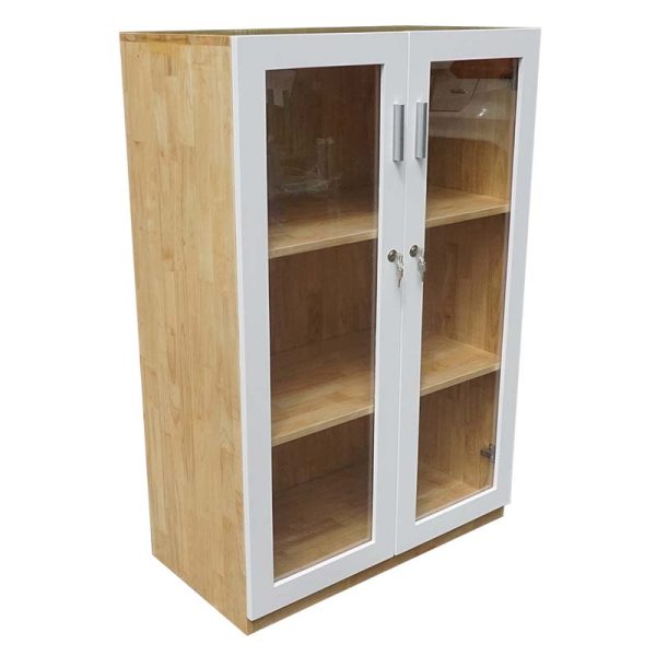 Tủ hồ sơ 3 tầng cửa kính có khóa 80x40x120cm gỗ cao su THS68015