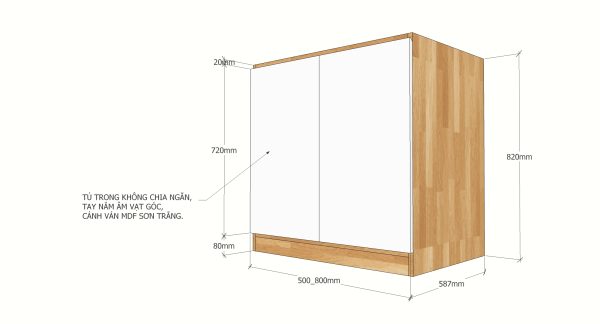 MTBD003- Module tủ bếp dưới hệ 2 cửa mở (60x60x82cm)