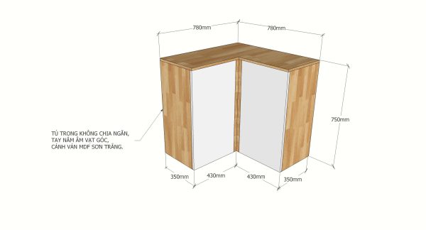 TBT009 - Module tủ bếp trên hệ 2 cửa mở góc chữ L (156x35x75cm)