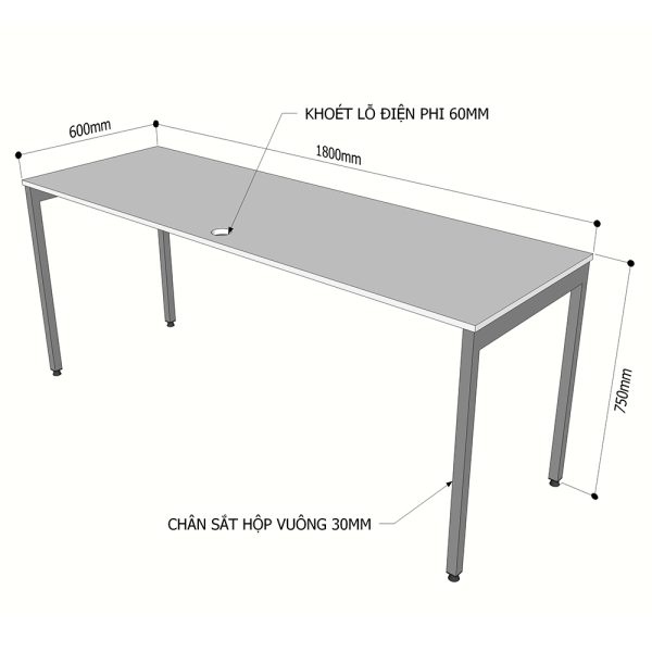 Bàn làm việc 180x60cm gỗ Plywood phủ melamin chân hệ Slean HBSL009