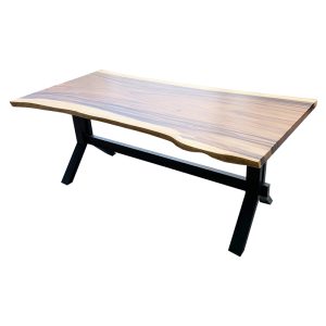 Bàn ăn gỗ me tây dày 5cm 160x80cm chân sắt BMT008