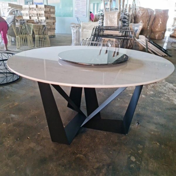 Bàn ăn xoay mặt đá trắng chân sắt sơn tĩnh điện BA68036