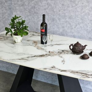 Bàn ăn chữ nhật mặt đá 190x80cm chân sắt BA163