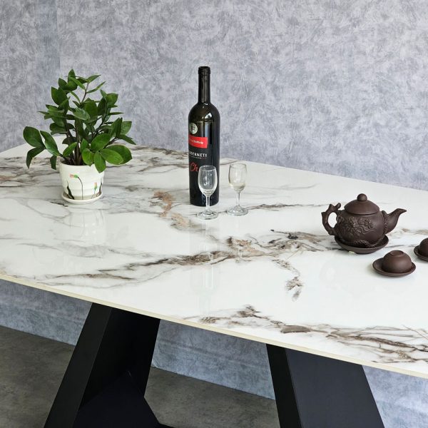Bàn ăn chữ nhật mặt đá 190x80cm chân sắt BA163