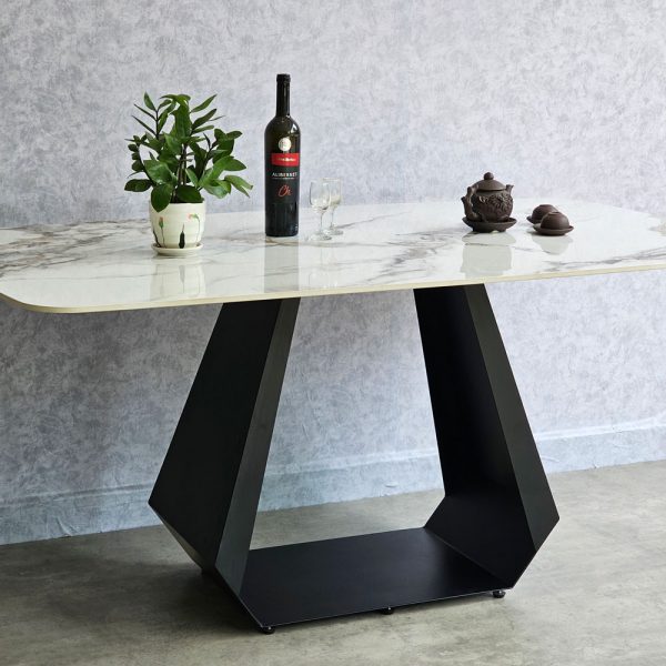 Bàn ăn chữ nhật mặt đá 190x80cm chân sắt BA163