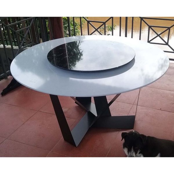 Bàn ăn xoay mặt đá trắng chân sắt sơn tĩnh điện BA68036