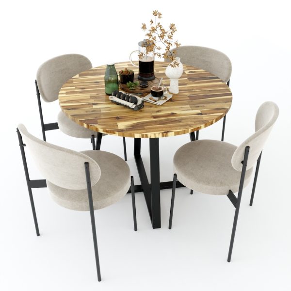 Bàn ăn tròn 1m Atlas mặt gỗ tràm chân sắt sơn tĩnh điện BA68046