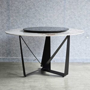 Bàn ăn xoay mặt đá trắng chân sắt sơn tĩnh điện BA68036