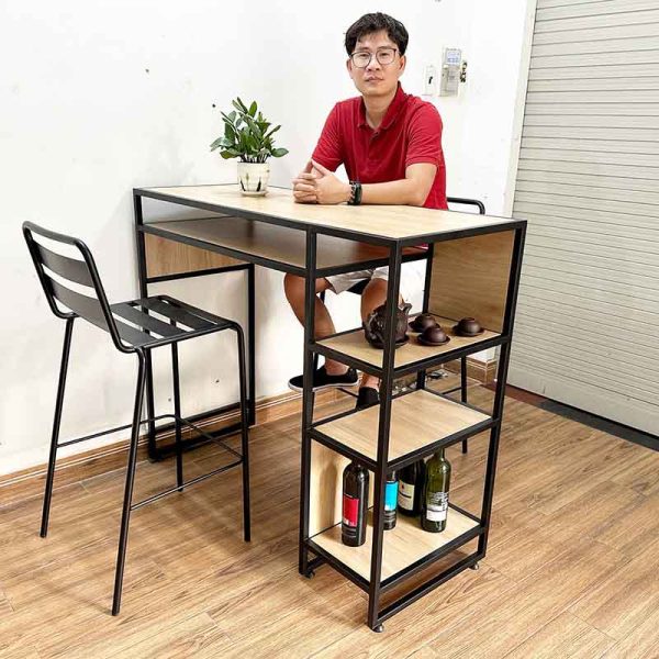 Bàn bar kết hợp kệ gỗ Plywood chân sắt BB015