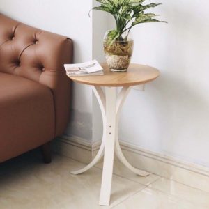 Bàn bên Sofa chân gỗ sơn trắng mặt plywood venner sồi