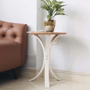 Bàn bên Sofa chân gỗ sơn trắng mặt plywood venner sồi