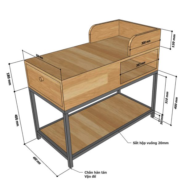 Bàn bên Sofa gỗ cao su khung sắt - SST023