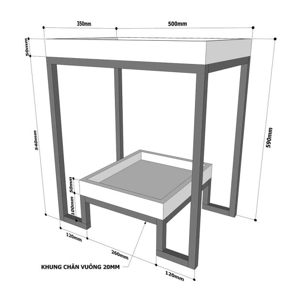 Bàn bên Sofa 2 tầng gỗ cao su khung sắt SST005