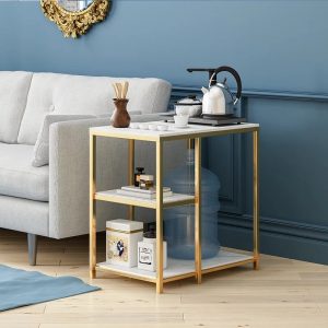 Bàn bên sofa mặt đá khung sắt SST026