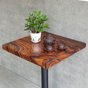 Bàn cafe vuông 70x70cm gỗ me tây dày 5cm chân gang đúc BMT052