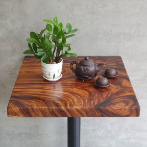 Bàn cafe vuông 70x70cm gỗ me tây dày 5cm chân gang đúc BMT052