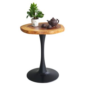 Bàn cafe tròn gỗ me tây dày 4cm chân sắt tròn CFD68176