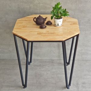 Bàn cafe hình lục giác 80cm gỗ cao su chân sắt TK099