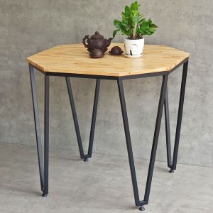 Bàn cafe hình lục giác 80cm gỗ cao su chân sắt TK099