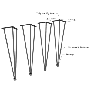 Bàn cafe mặt tròn 60cm gỗ cao su chân sắt Hairpin CFD68190