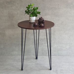 Bàn cafe mặt tròn 60cm gỗ cao su chân sắt Hairpin CFD68190