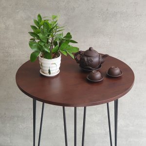 Bàn cafe mặt tròn 60cm gỗ cao su chân sắt Hairpin CFD68190