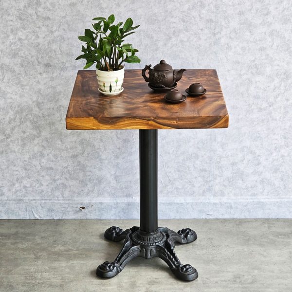 Bàn cafe vuông 60x60cm gỗ me tây dày 5 cm chân gang đúc CFD68198