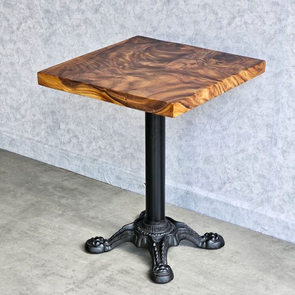 Bàn cafe vuông 60x60cm gỗ me tây dày 5 cm chân gang đúc CFD68198
