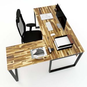Bàn chữ L gỗ tràm 160x140cm chân sắt lắp ráp hệ Wooden HBWD016