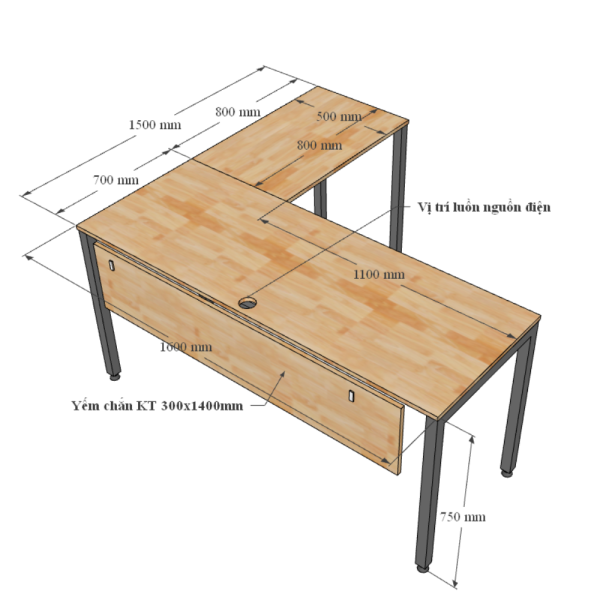 Chi tiết kích thước bàn làm việc chữ L 160x160cm