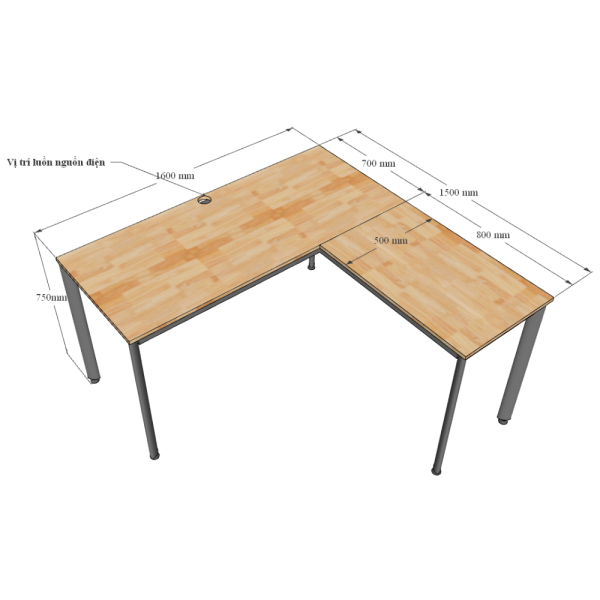 Chi tiết kích thước bàn làm việc chữ L 160x140cm