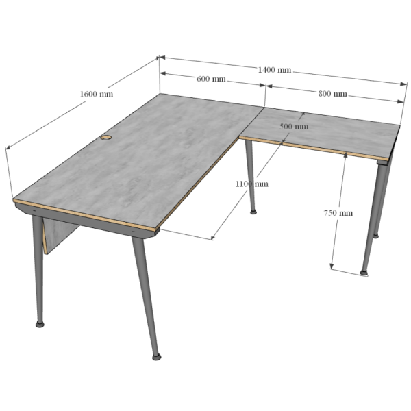 Bàn chữ L 160x150cm gỗ Plywood phủ melamin chân sắt CONE HBCO039