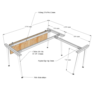 Bàn chữ L 160x150cm gỗ Plywood phủ melamin chân sắt CONE HBCO039