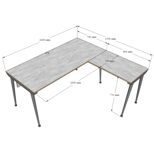 Bàn chữ L 160x150cm gỗ Plywood phủ melamin chân sắt CONE HBCO039