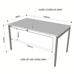 Bàn làm việc 140x80cm gỗ Plywood phủ melamin chân hệ Slean HBSL010