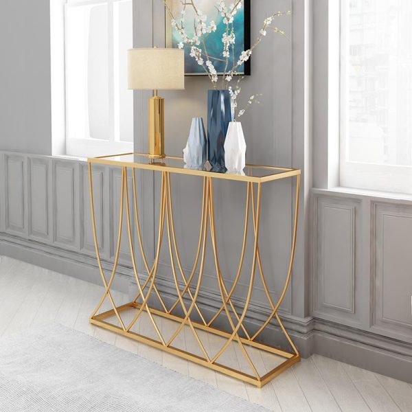 Bàn console bàn trang trí CICI mặt kính chân sắt CST033