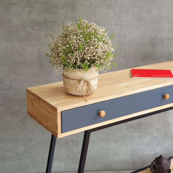 Bàn trang trí console 120x30x85cm có ngăn kéo chân sắt CST062