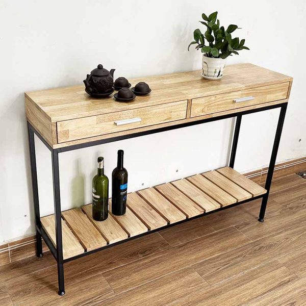 Bàn console 2 tầng có ngăn kéo gỗ khung sắt CST045