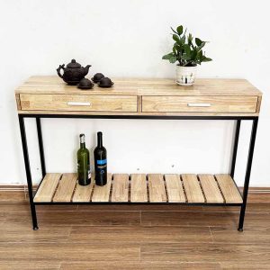 Bàn console 2 tầng có ngăn kéo gỗ khung sắt CST045