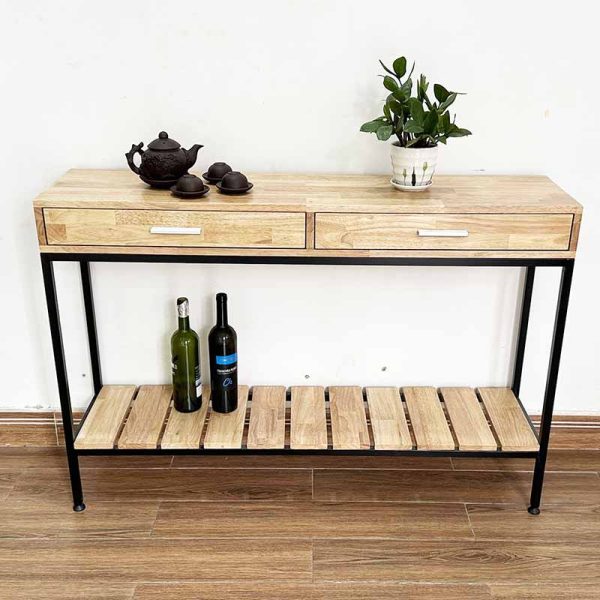 Bàn console 2 tầng có ngăn kéo gỗ khung sắt CST045