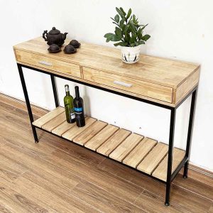 Bàn console 2 tầng có ngăn kéo gỗ khung sắt CST045